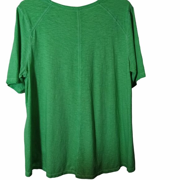 Lori Goldstein LOGO Womens Green Short Sleeve Top L Pockets Distressed Elbow - Picture 10 of 15
